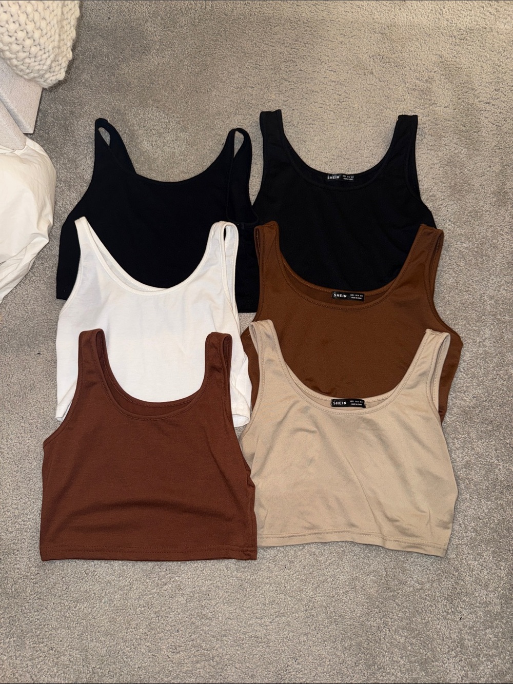 SHEIN Women’s Scoop Neck Ribbed Tank Top Pack - Black, White, Brown, Beige